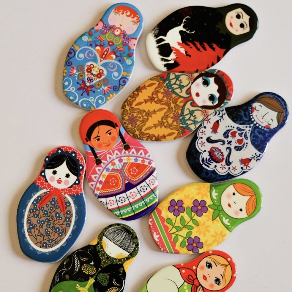 wholesale russian matryoshka fridge magnets with cartoon patterns, ceramic craft, souvenirs for travel and home decoration factory direct