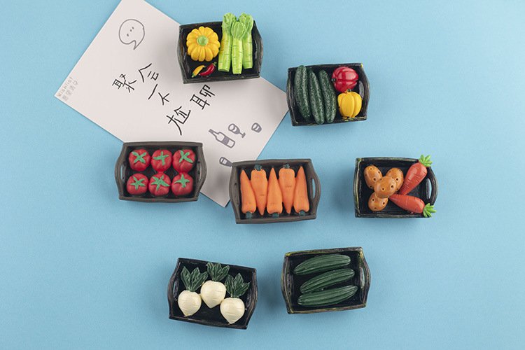 wholesale eggplant, carrot, potato, corn, sweet potato, fruit and vegetable platter, 3d simulated chinese cabbage fridge magnets, zucchini, magnetic stickers, cucumber, bell pepper magnetic stickers, radish resin magnetic stickers factory direct