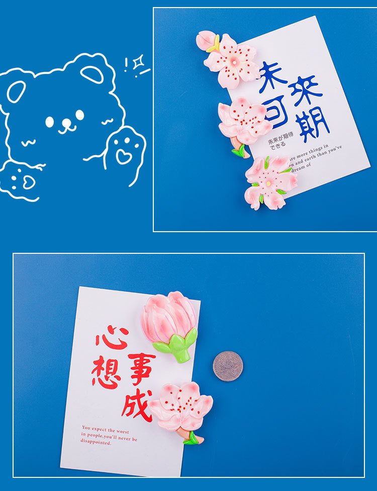 wholesale fresh country flower fridge magnets, peach blossom magnets, creative whiteboard cartoon magnetic stickers, fixing photos and message boards factory direct