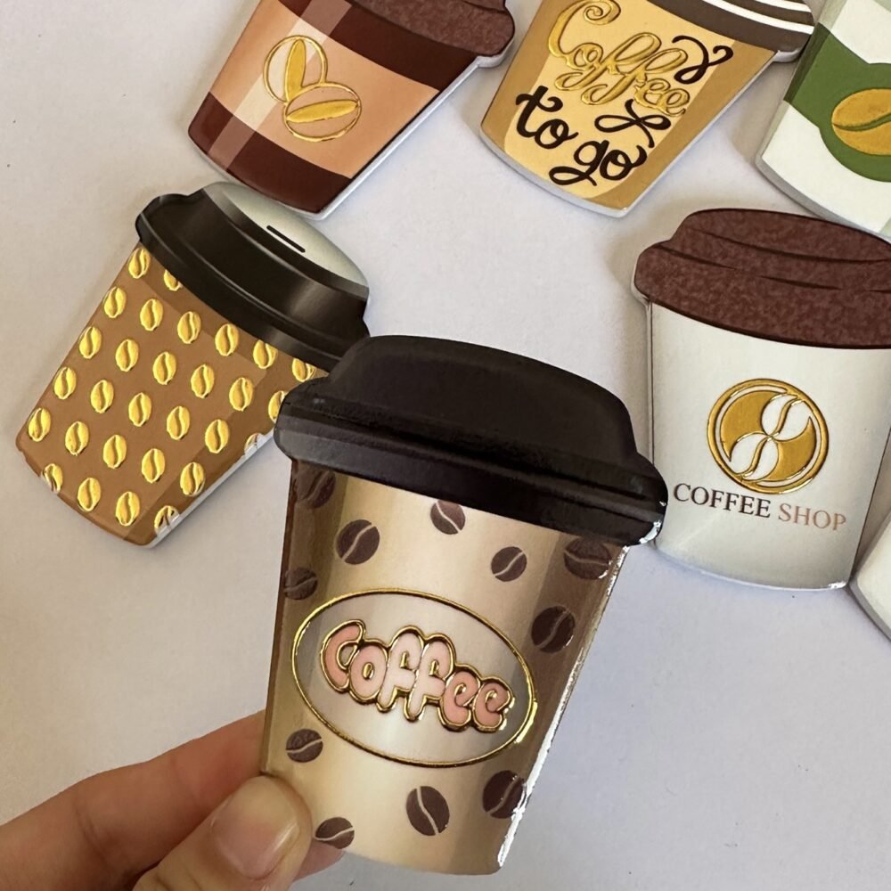 wholesale gold-plated 3d embossed coffee cup-shaped fridge magnets, waterproof creative ceramic for home daily use factory direct
