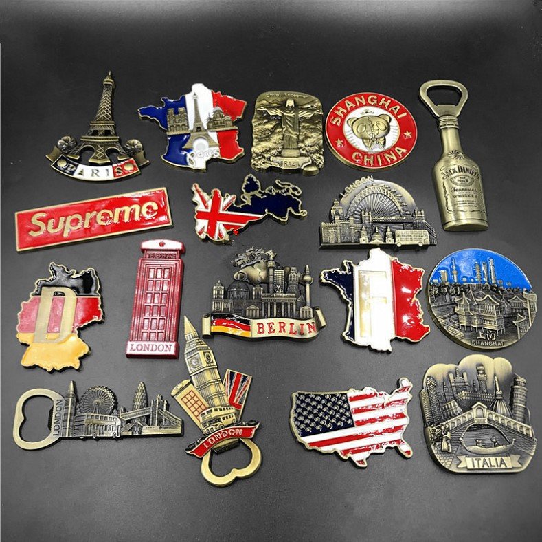 metal fridge magnets tourist souvenirs oem/odm three major buildings on french map