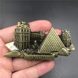 metal fridge magnet tourist souvenirs louvre, france