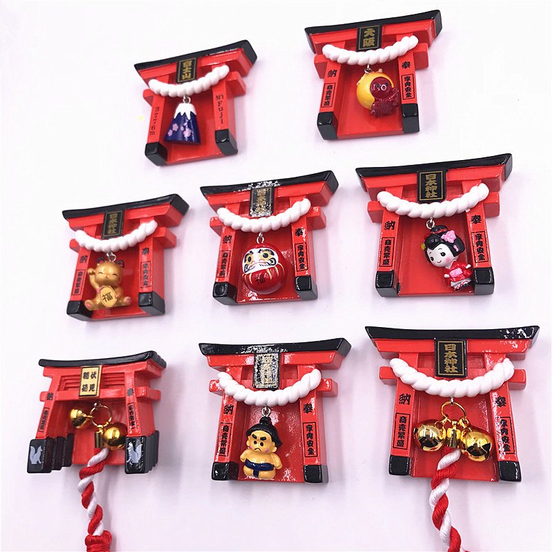japanese high-end shrine resin refrigerator stickers osaka mount fuji lucky cat dancer bell magnetic creative