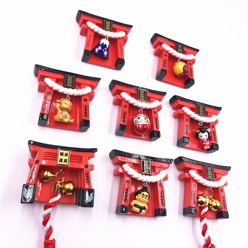 japanese high-end shrine resin refrigerator stickers osaka mount fuji lucky cat dancer bell magnetic creative