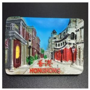 hong kong tourist souvenir fridge magnet hong kong old street blue