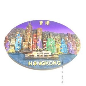 hong kong tourist souvenir fridge magnet oval night view ship