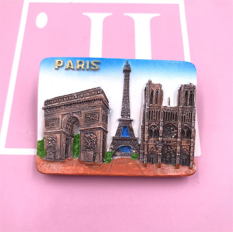 france eiffel tower arc de triomphe notre dame resin magnetic stereo fridge magnet creative european gift