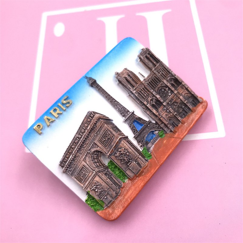 france eiffel tower arc de triomphe notre dame resin magnetic stereo fridge magnet creative european gift