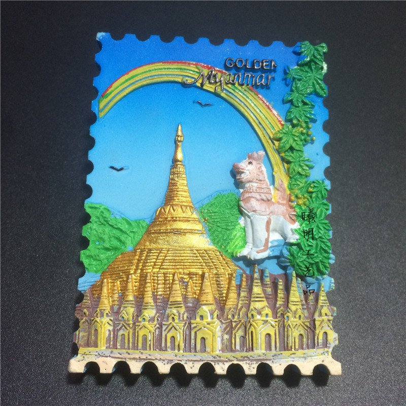 myanmar tourism souvenirs, refrigerator stickers, magnetic stickers, three-dimensional creative magnetic stickers, zhaitou, big gold stone, myanmar, yangon, golden pagoda