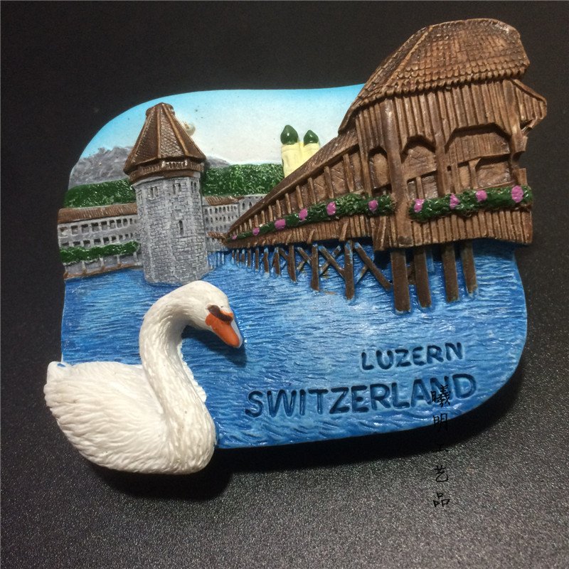 switzerland lucerne swan lake souvenir refrigerator magnet high-end gift resin magnetic stickers boutique manufacturers supply