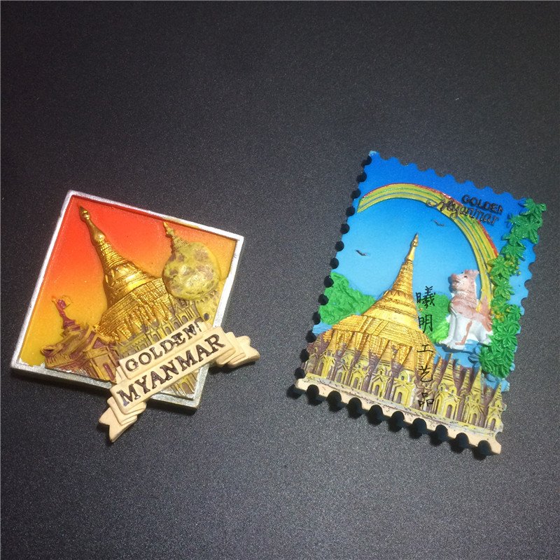 myanmar tourism souvenirs, refrigerator stickers, magnetic stickers, three-dimensional creative magnetic stickers, zhaitou, big gold stone, myanmar, yangon, golden pagoda