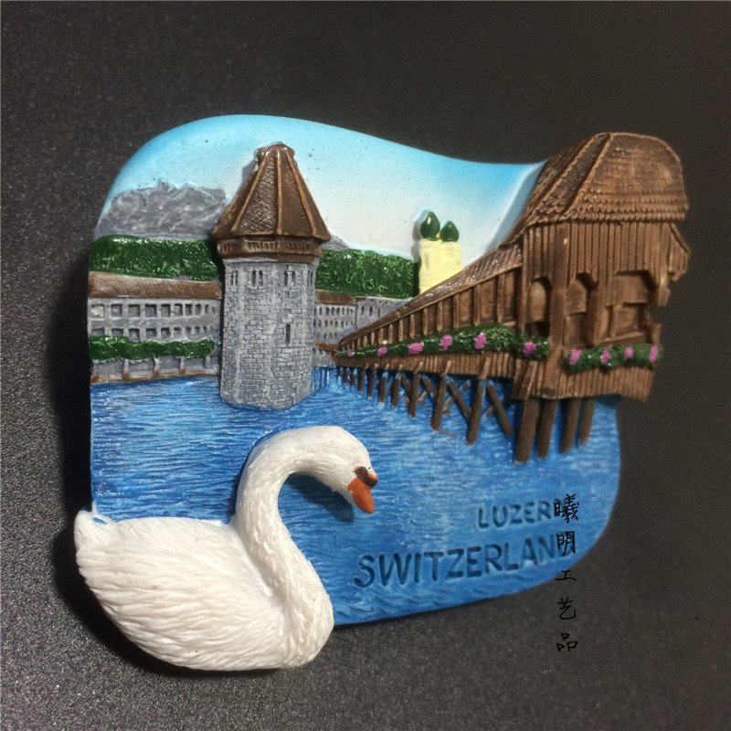 switzerland lucerne swan lake souvenir refrigerator magnet high-end gift resin magnetic stickers boutique manufacturers supply