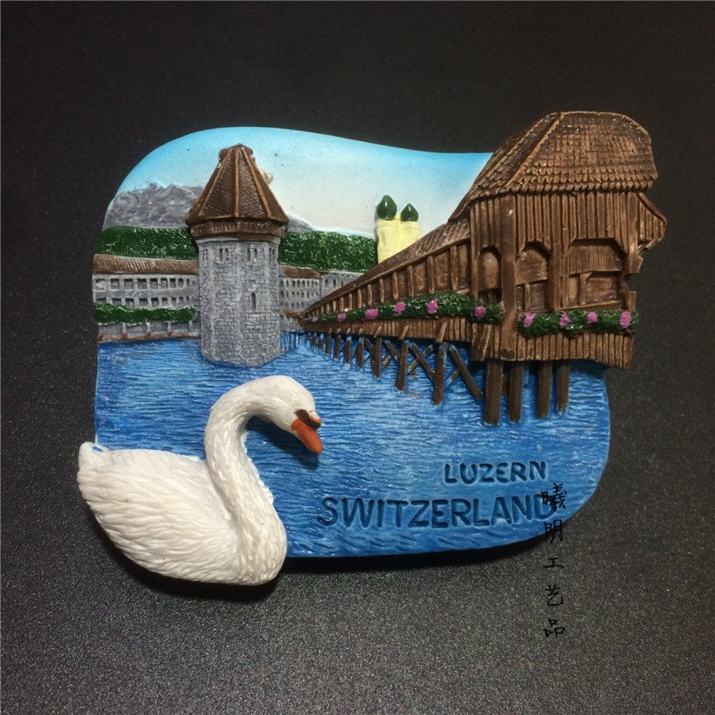 switzerland lucerne swan lake souvenir refrigerator magnet high-end gift resin magnetic stickers boutique manufacturers supply