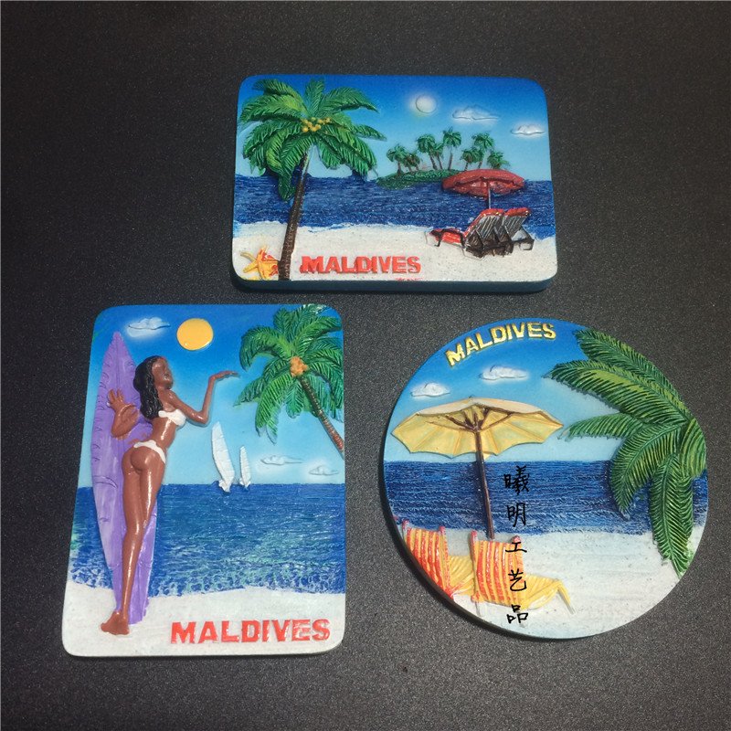 maldives souvenir creative gift resin beach chair coconut tree refrigerator sticker wholesale factory