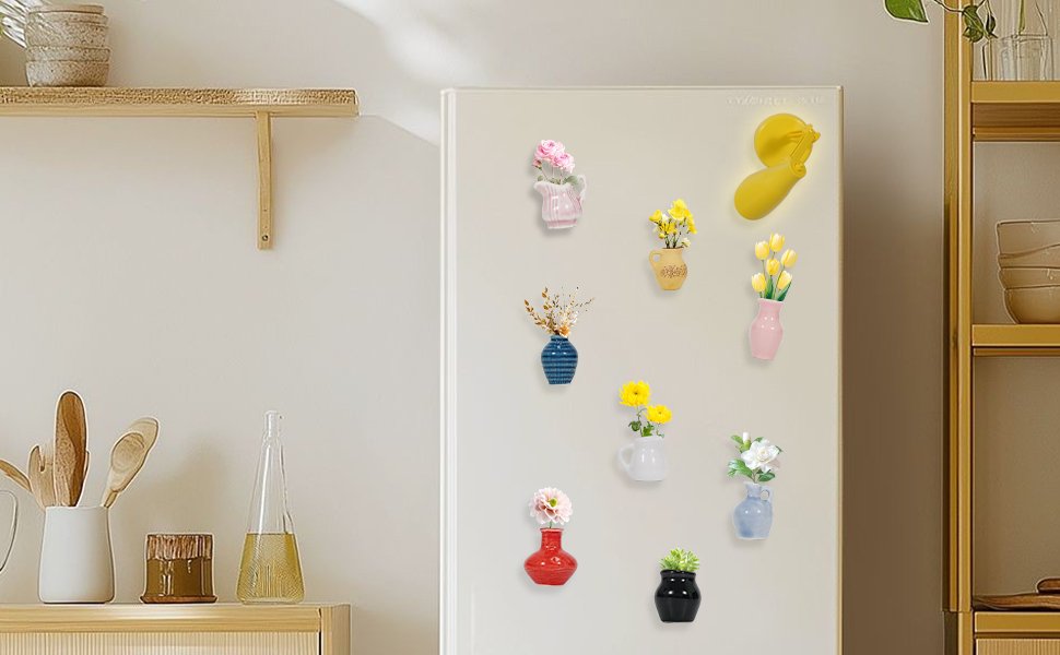 wholesale mini ceramic vase magnets for fridge, magnetic mini table lamp, funny small plant magnets,funny 3d plant vase for refrigerator decoration in kitchen, locker, or office(8 pack+1) factory & supplier oem