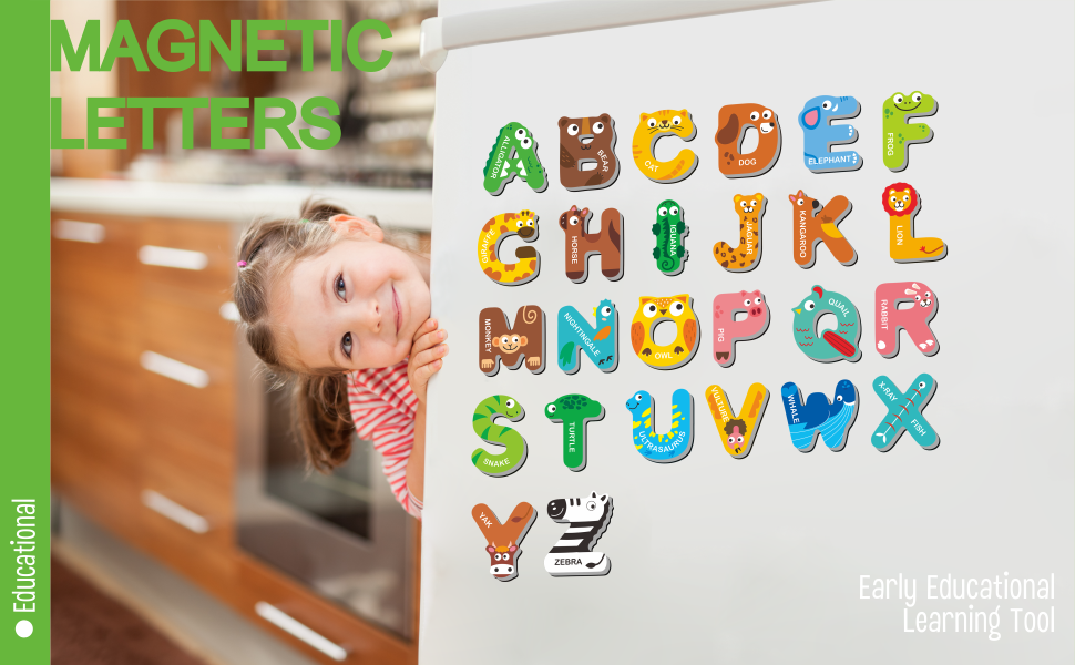 wholesale large size magnetic letters, cute animal alphabet abc magnets for fridge colorful uppercase animals toys set educational spelling learning games for kids, toddlers 3 4 5 years old factory & supplier oem