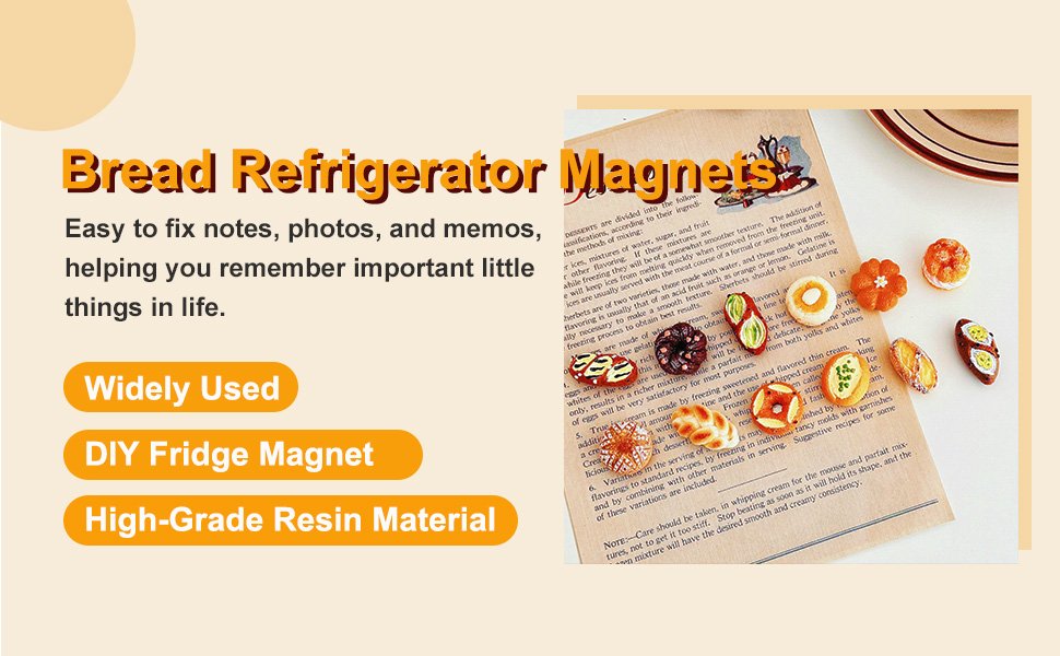 wholesale 24pcs mini bread fridge magnets, fun 3d resin decorative refrigerator magnets, funny small food magnets for fridge, cute colorful decoration, for whiteboard fridge lockers kitchen office home factory & supplier oem