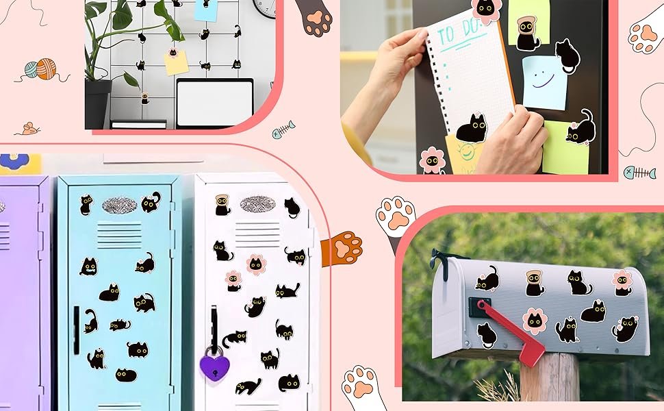 wholesale mallmall6 25pcs cute black cat fridge magnets, gift for cat lover, funny refrigerator magnetic sticker decor accessories with flower bread fish for home kitchen office locker mailbox door factory & supplier oem