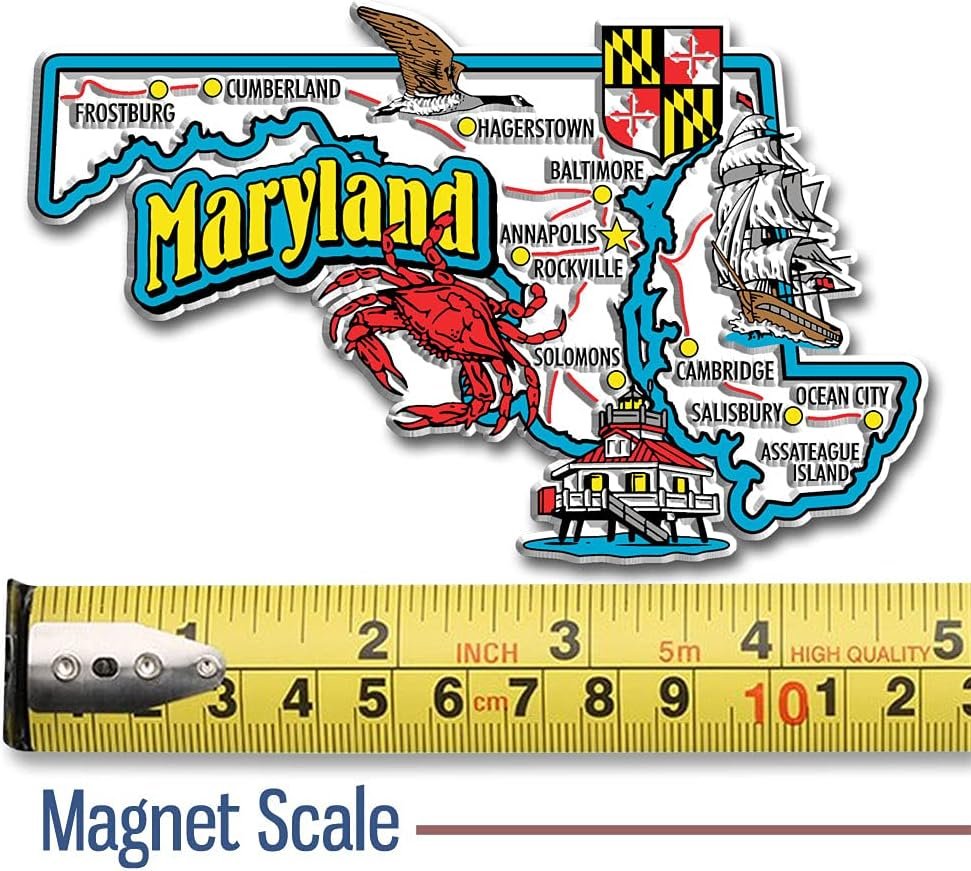 wholesale maryland six-piece state magnet set by classic magnets, includes 6 unique designs, collectible souvenirs made in the usa factory & supplier oem