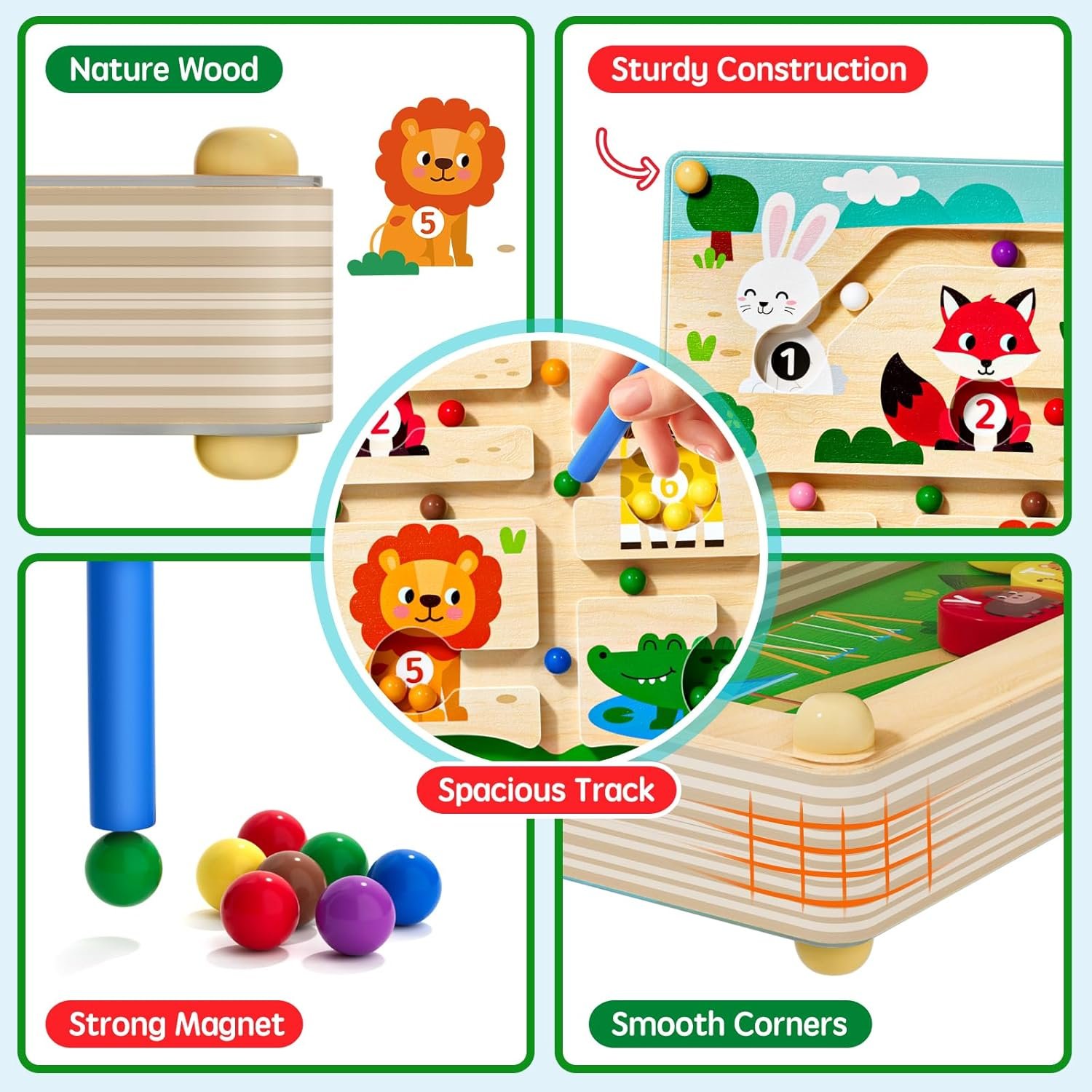 wholesale 2 in 1 magnetic color and number maze magnet alphabet counting dinosaur double sided board wood puzzle fine motor skills montessori preschool toys gifts for boys and girls 3-5 age (zoo, one size) factory & supplier oem
