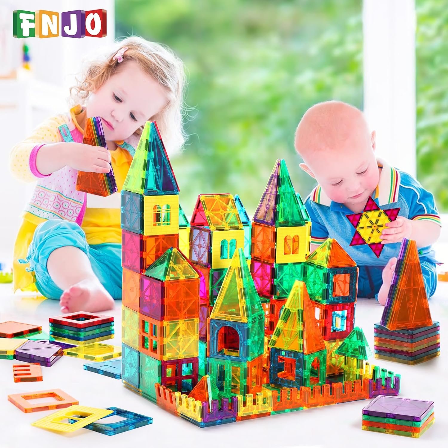 wholesale fnjo magnetic tiles, 110pcs magnet building set, magnetic building blocks,construction stem learning and playing toys for kids, montessori toy for preschool boys girls toddlers classroom must-haves factory & supplier oem