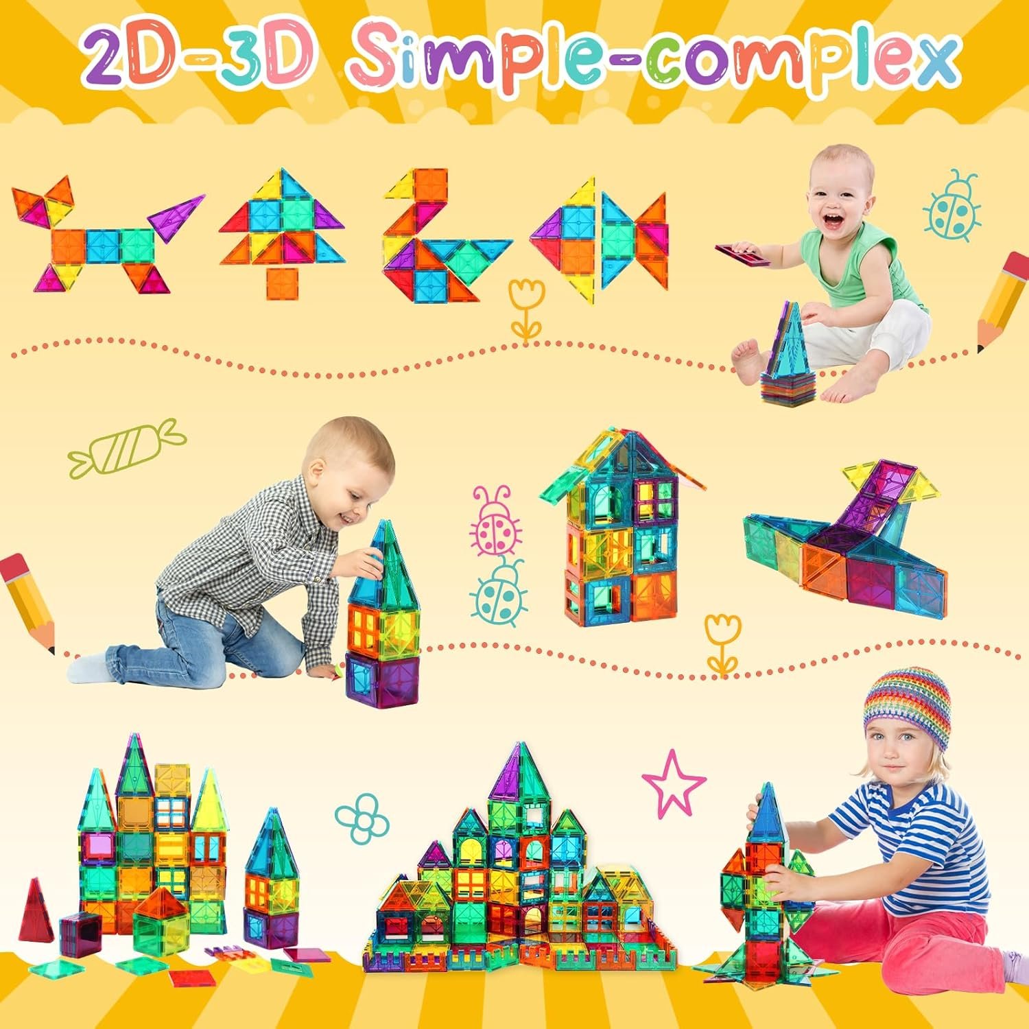 wholesale fnjo magnetic tiles, 110pcs magnet building set, magnetic building blocks,construction stem learning and playing toys for kids, montessori toy for preschool boys girls toddlers classroom must-haves factory & supplier oem