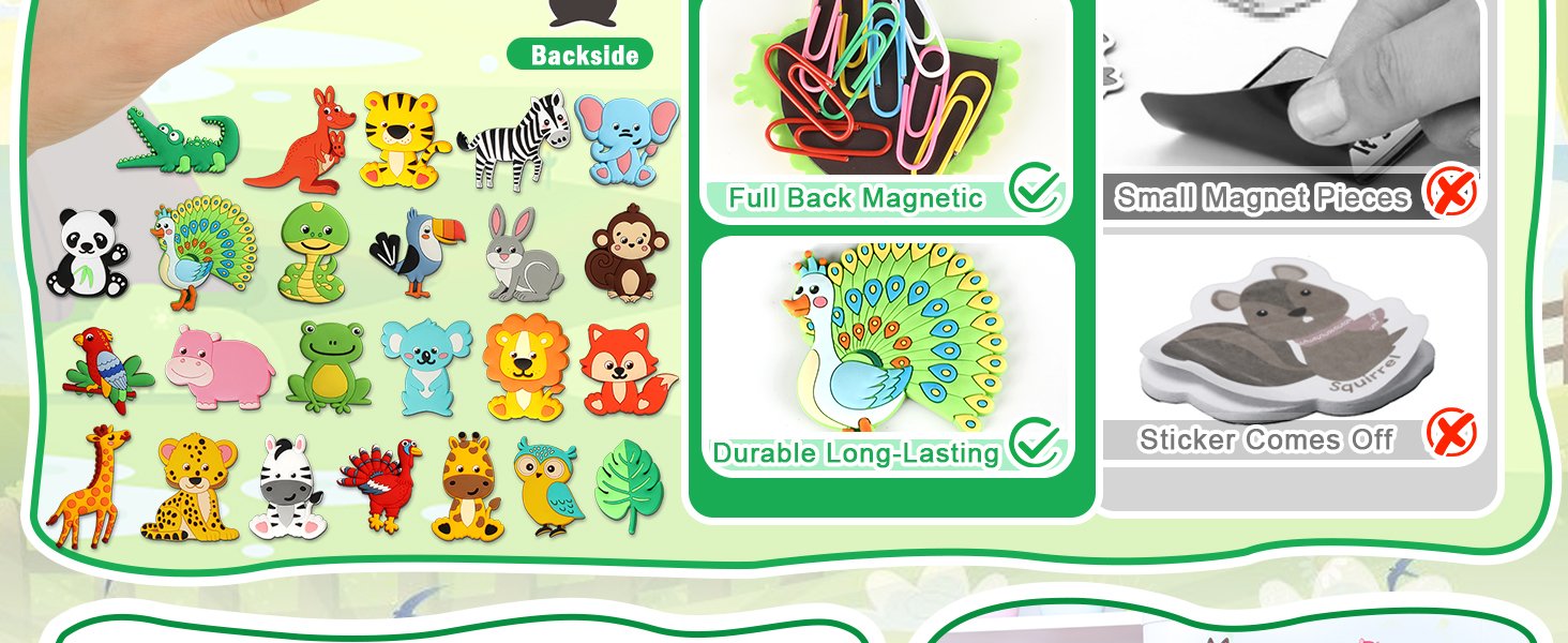 wholesale 24pcs jungle animals refrigerator magnets for toddlers 1-3 kids cute rubber safari animals educational toy wild animal magnets for fridge full back magnetic toys for fridge whiteboard baby gift factory & supplier oem