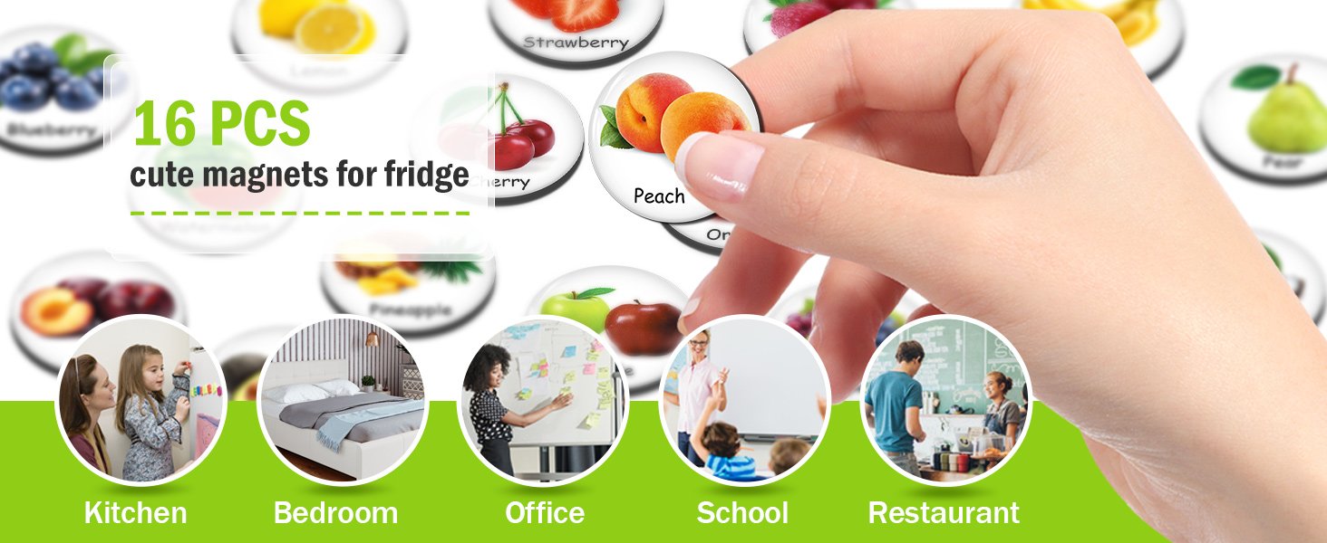 wholesale morcart fridge magnets, 16pcs food fruit magnets for refrigerator locker whiteboard decorative magnetic board cabinets classroom office cubicle school factory & supplier oem