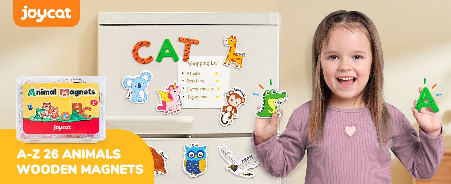 wholesale joycat wooden fridge magnets for toddlers – 26 cute animals & uppercase letters, large refrigerator abc alphabet magnets set for kids, preschool learning spelling alphabet gifts toy for ages 2+ factory & supplier oem