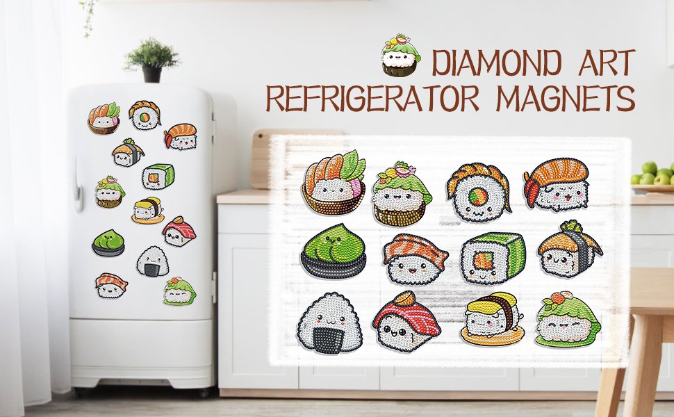 wholesale sitsink sushi diamond art magnets - cute food theme diamond painting refrigerator stickers, 3d gem art rhinestone crafts kit for adult women factory & supplier oem