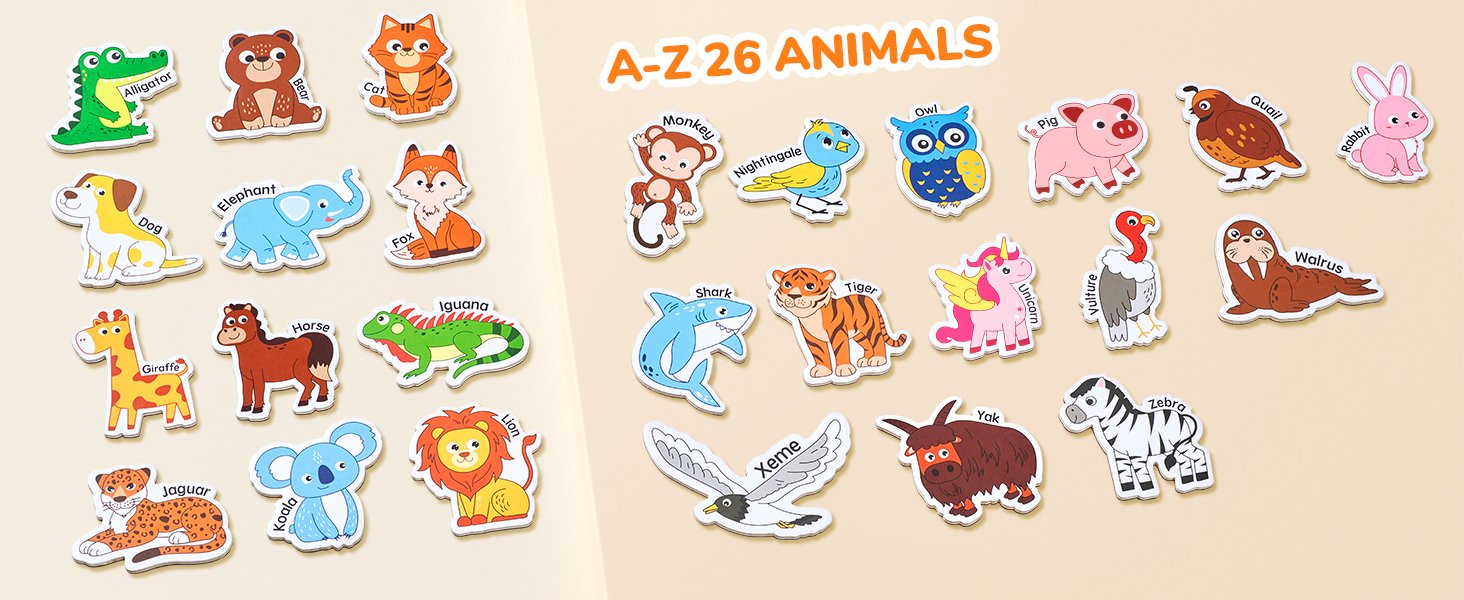 wholesale joycat wooden magnets for kids – 26 cute a-z animals fridge magnets for toddlers, large magnetic animal refrigerator toys, fun educational learning gifts for toddlers 2 3 4 5 years old factory & supplier oem