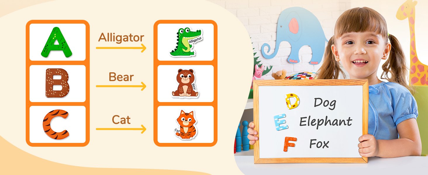 wholesale joycat wooden fridge magnets for toddlers – 26 cute animals & uppercase letters, large refrigerator abc alphabet magnets set for kids, preschool learning spelling alphabet gifts toy for ages 2+ factory & supplier oem