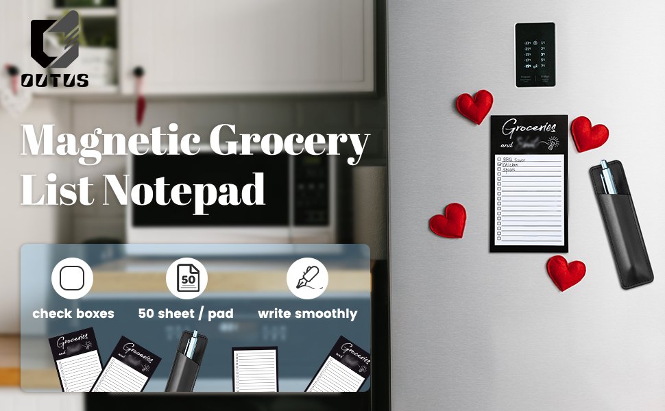 wholesale grocery list pads funny memo notepad magnet refrigerator notepad with 1 piece pen holder magnetic pu leather marker pouch for shopping and to do lists (black, stripe style) factory & supplier oem