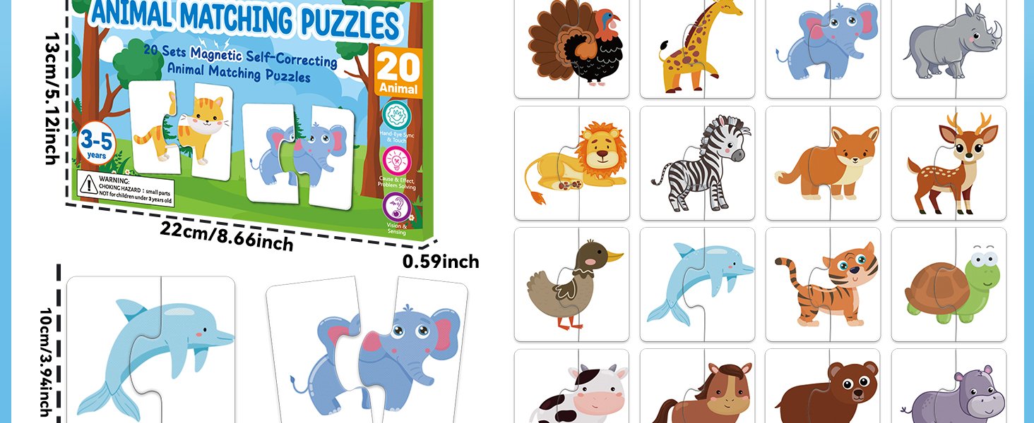 wholesale 20pcs magnetic animal matching puzzles for kids self-correcting puzzles sets head and tails correction montessori toy birthday gifts for toddlers preschool learning educational activity factory & supplier oem
