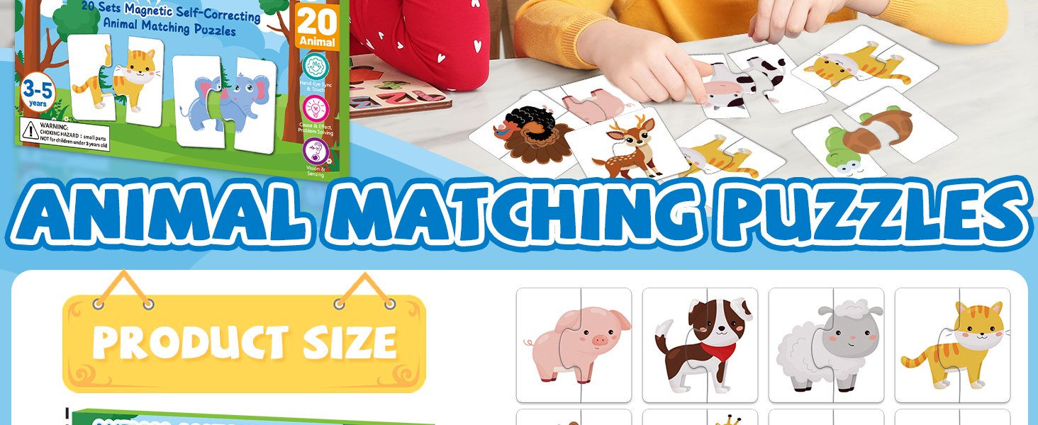 wholesale 20pcs magnetic animal matching puzzles for kids self-correcting puzzles sets head and tails correction montessori toy birthday gifts for toddlers preschool learning educational activity factory & supplier oem