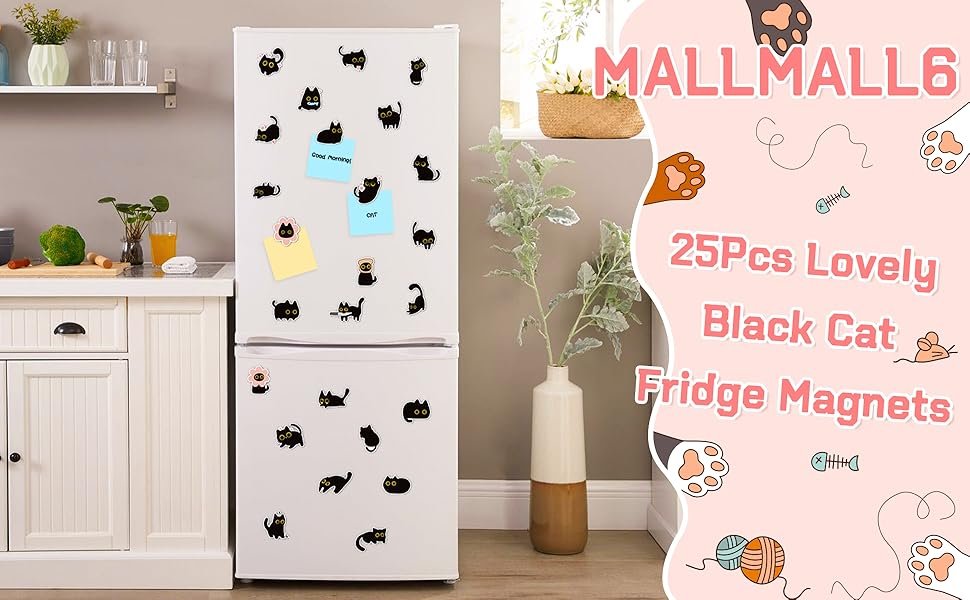 wholesale mallmall6 25pcs cute black cat fridge magnets, gift for cat lover, funny refrigerator magnetic sticker decor accessories with flower bread fish for home kitchen office locker mailbox door factory & supplier oem