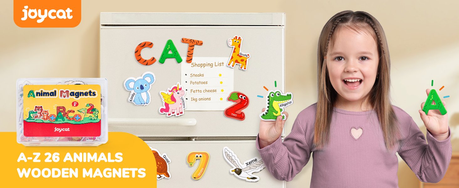 wholesale joycat wooden kids magnets – 26 cute animals, alphabet uppercase letters, and 0-9 numbers, fridge magnets for toddlers, fun educational spelling learning gift for toddlers & kids factory & supplier oem