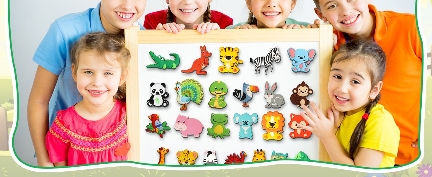 wholesale 24pcs jungle animals refrigerator magnets for toddlers 1-3 kids cute rubber safari animals educational toy wild animal magnets for fridge full back magnetic toys for fridge whiteboard baby gift factory & supplier oem