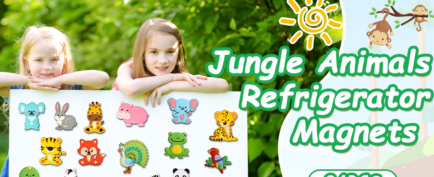 wholesale 24pcs jungle animals refrigerator magnets for toddlers 1-3 kids cute rubber safari animals educational toy wild animal magnets for fridge full back magnetic toys for fridge whiteboard baby gift factory & supplier oem