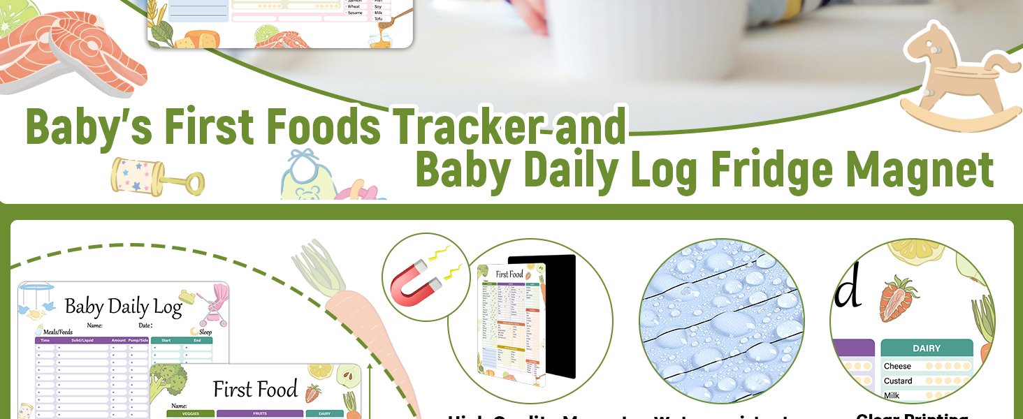 wholesale baby's first foods tracker fridge magnet, foods before 1 checklist magnet, reusable daily food log, baby food chart for new parents,nanny, babysitter 13.8 x 10.2inches factory & supplier oem