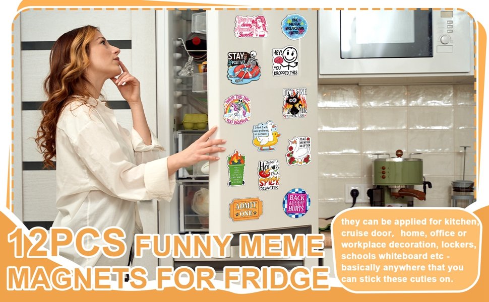 wholesale 12 pcs funny fridge magnets, cute meme refrigerator magnets fridge magnets adult duck dumpster word skull anime magnets for home office kitchen car decoration factory & supplier oem