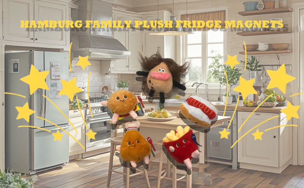 wholesale 5pcs decorative magnets, funny hamburger family, strong fridge magnets, cute refrigerator magnets for home, office, kitchen accessories, whiteboard, locker, classroom, map christmas factory & supplier oem