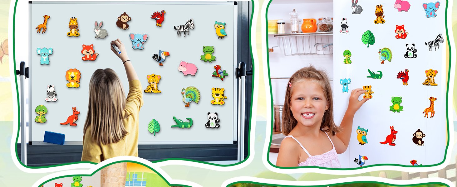 wholesale 24pcs jungle animals refrigerator magnets for toddlers 1-3 kids cute rubber safari animals educational toy wild animal magnets for fridge full back magnetic toys for fridge whiteboard baby gift factory & supplier oem