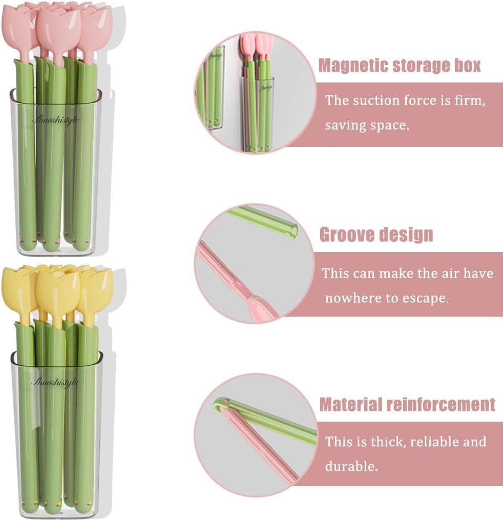 wholesale magnetic refrigerator sealing clip,cute tulip shaped food packages clips，chip clips with magnet storage box fridge magnets, food freshness bag clip kitchen accessories,2 pieces of 10 factory & supplier oem