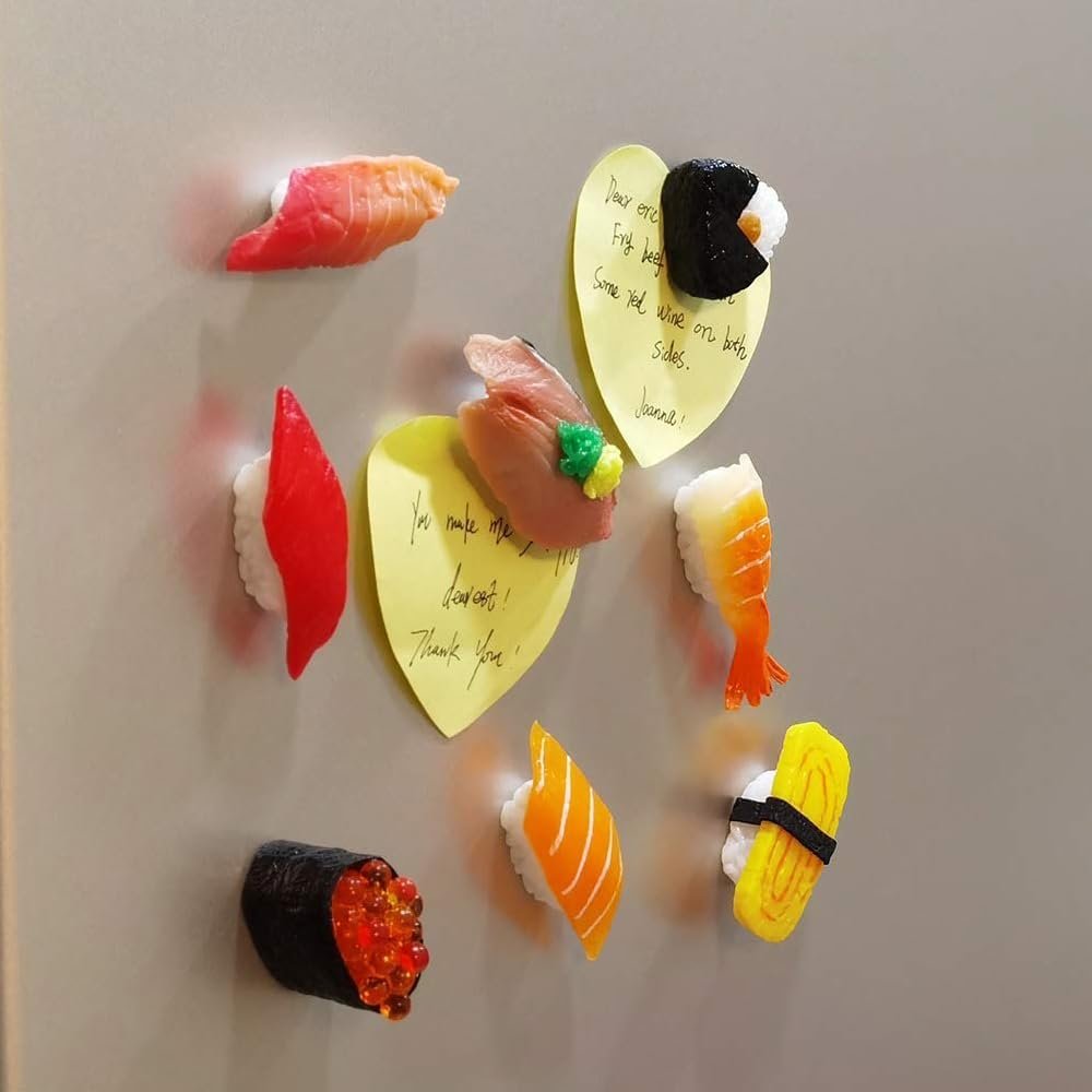 wholesale 10pcs japanese food cute sushi refrigerator magnet set - fun magnets for fridge, whiteboard - fake sushi play toys for dollhouse, kitchen decor - perfect for sushi lovers (sushi magnets) factory & supplier oem