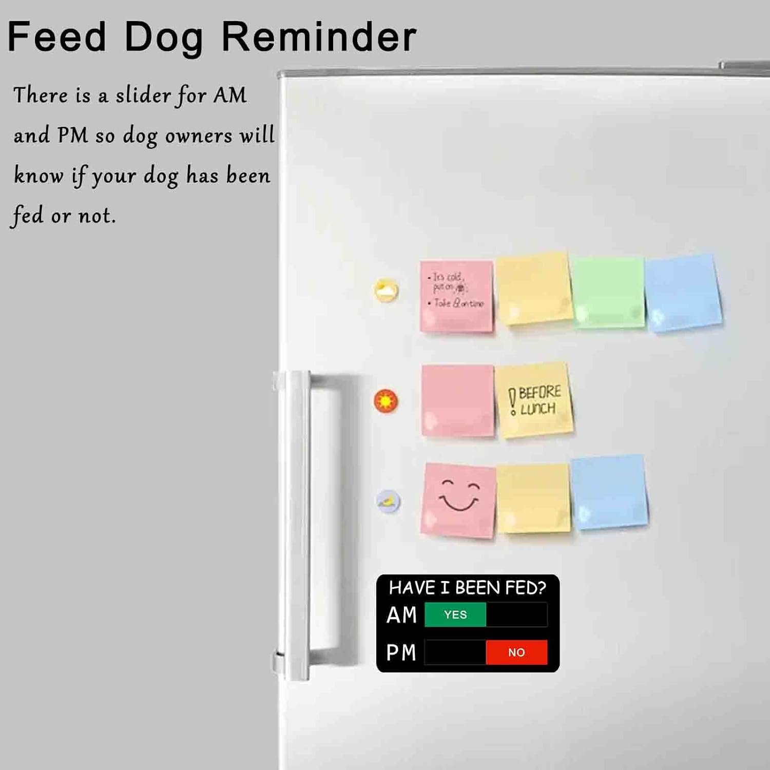 wholesale dog feeding reminder, have i been fed symbol, pet feeding magnet, feed tracker am pm, acrylic reminder slider for fridge, magnetic and adhesive sticker option-6 x 3 inches, black factory & supplier oem