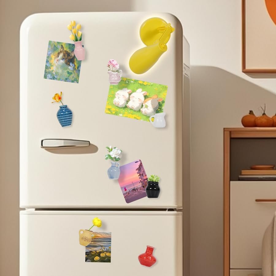 wholesale mini ceramic vase magnets for fridge, magnetic mini table lamp, funny small plant magnets,funny 3d plant vase for refrigerator decoration in kitchen, locker, or office(8 pack+1) factory & supplier oem