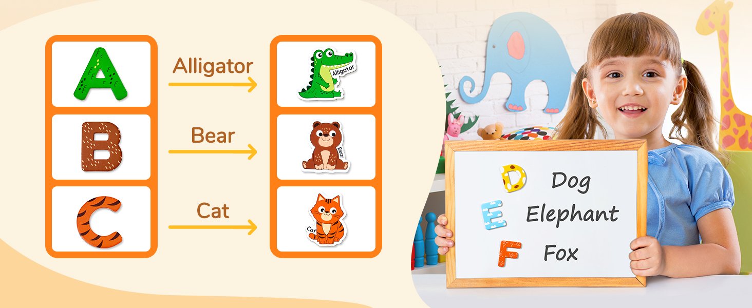 wholesale joycat wooden kids magnets – 26 cute animals, alphabet uppercase letters, and 0-9 numbers, fridge magnets for toddlers, fun educational spelling learning gift for toddlers & kids factory & supplier oem