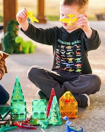 wholesale dinosaur toys magnetic tiles building blocks kids - dinosaur world stem magnet for toddlers creative construction play for 3+ year old boys girls ideal preschool learning sensory toys factory & supplier oem