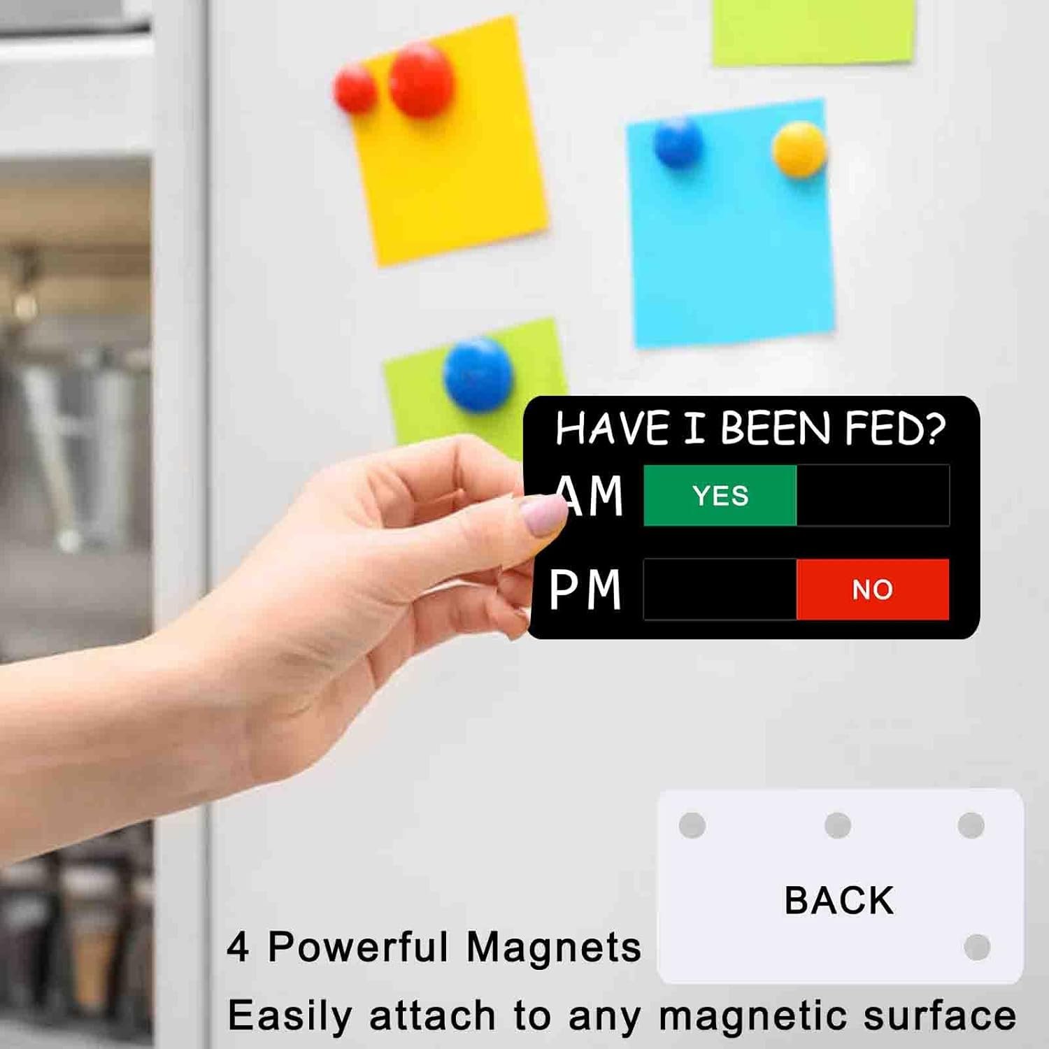 wholesale dog feeding reminder, have i been fed symbol, pet feeding magnet, feed tracker am pm, acrylic reminder slider for fridge, magnetic and adhesive sticker option-6 x 3 inches, black factory & supplier oem
